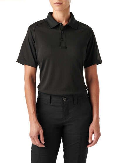 5.11 Women's Tactical Performance Short Sleeve Polo in Black with three button placket